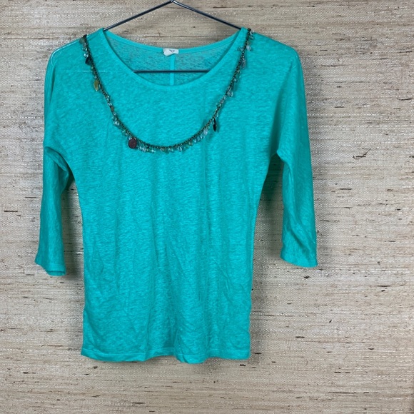 🍁 J.Crew Linen 3/4 Sleeve Crew Neck T-Shirt - Picture 5 of 6